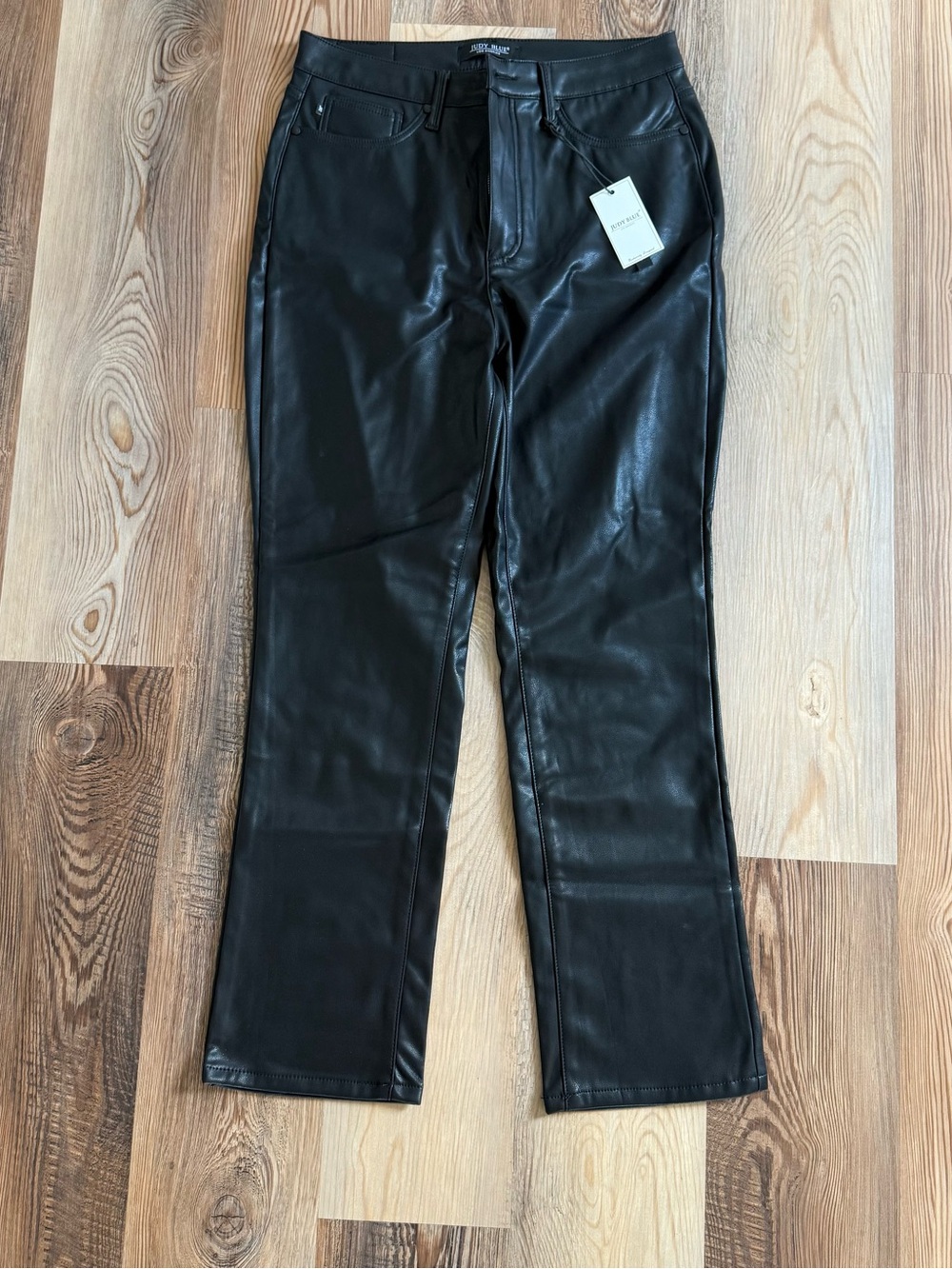 Judy Blue Black Faux Leather Straight-Leg Pants